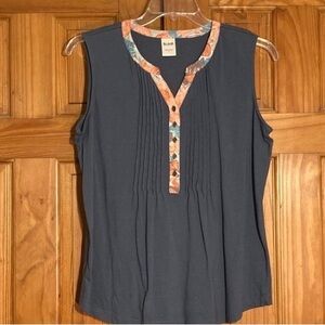 Blair Navy Sleeveless Blouse with Floral Accent